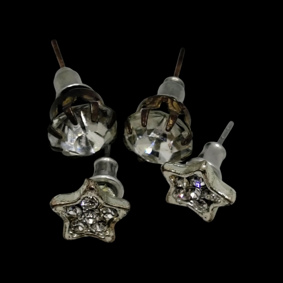 Vintage Rhinestone Silver Star Stud Earring Set - Picture 2 of 10